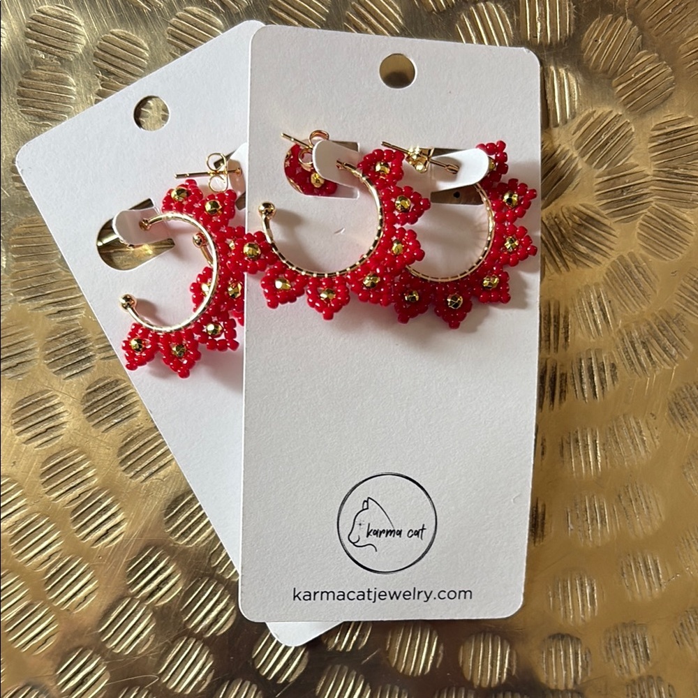 Karma Red Beaded Hoop Earrings
